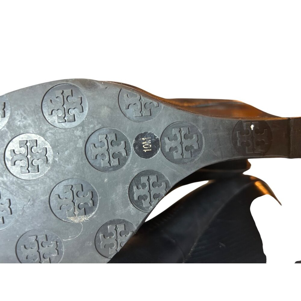 Tory Burch “Sophie” Black Buttery Soft Leather Wedge Pumps Gold Logo Size 10 M - Picture 8 of 9